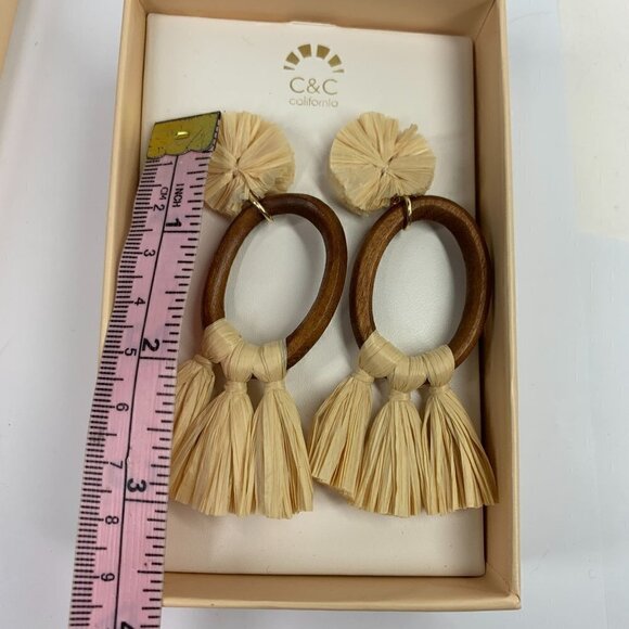 C&C California Wood Earrings With Natural Fibre Accents Post Back New In Box - Picture 4 of 5
